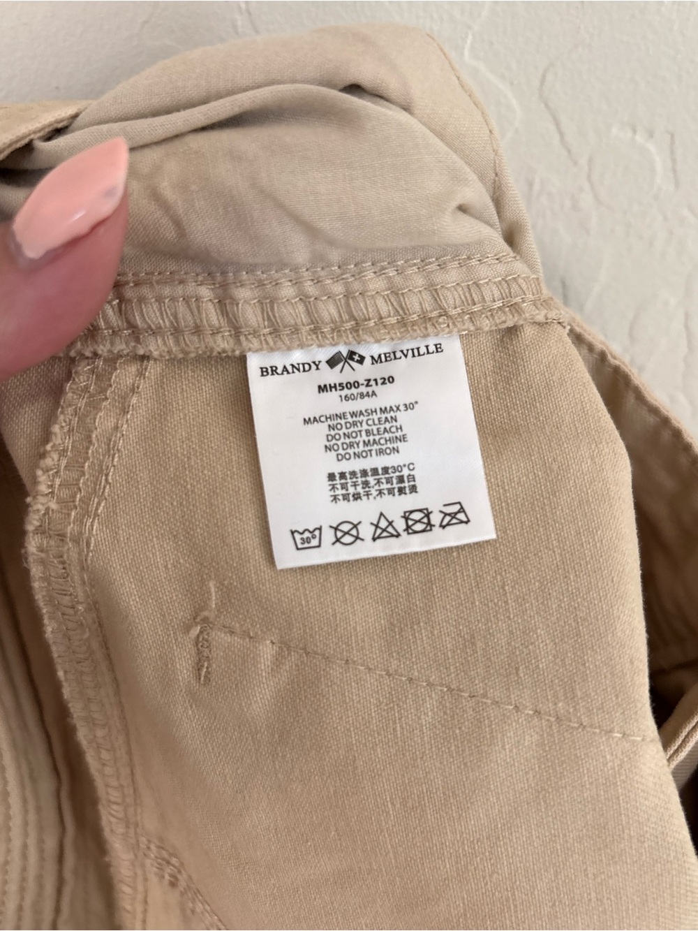 Brandy Melville Kim Cargo Pants Khaki Tan Drawcord Pocket Small Y2K Utility - Picture 7 of 7